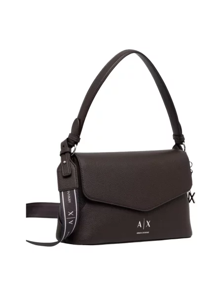 Torebka Armani Exchange skórzana z klapami brązowa
