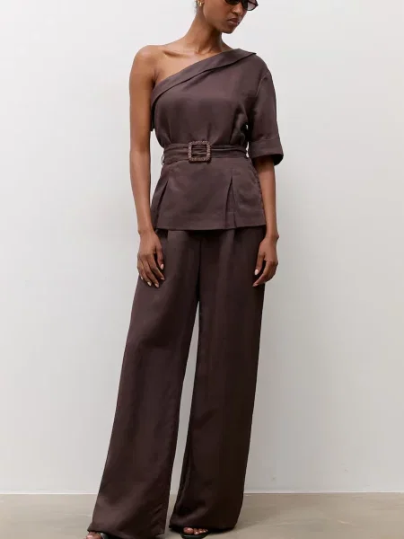 Answear.LAB bluza lanena rjava