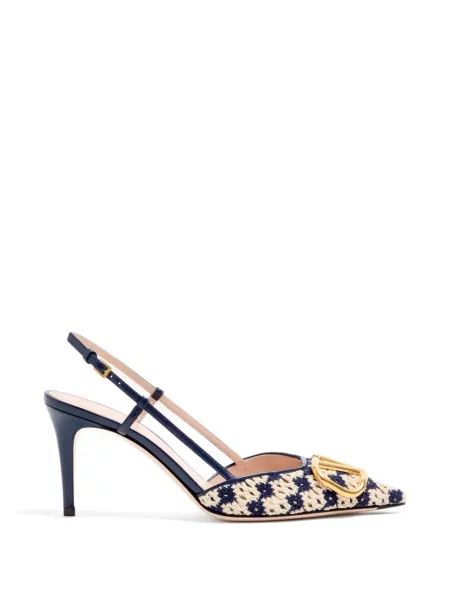Material textil croșetat pantofi cu toc Valentino Garavani slingback albastru