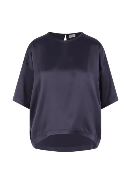 Satynowa bluzka Brunello Cucinelli niebieska