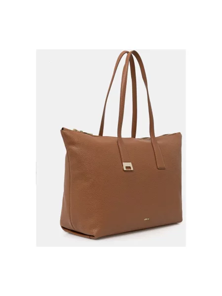 Furla torebka shopper skórzana Olivia L Tote brązowa