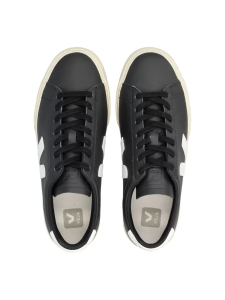 Sneakersy Veja Campo skórzane z okrągłym noskiem czarne