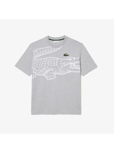 Lacoste Koszulka Z Okrągłym Dekoltem I Luźnym Krojem Z Nadrukiem Krokodyla szara