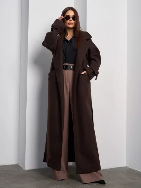 Вовняне Пальто ISSA Plus темно-коричневий коричневе