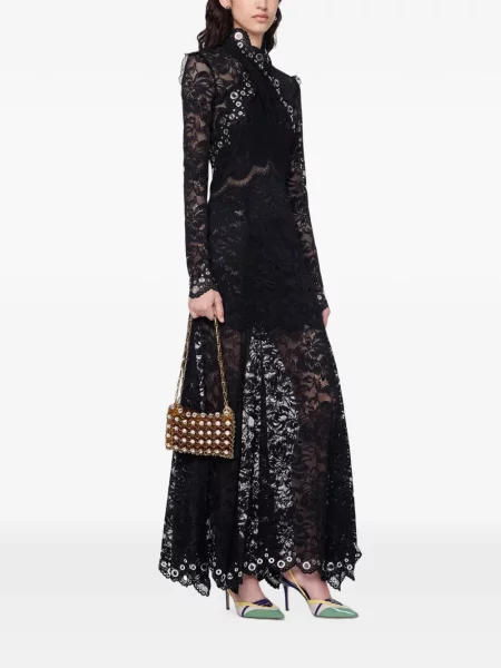 Lung rochie Rabanne din dantelă negru