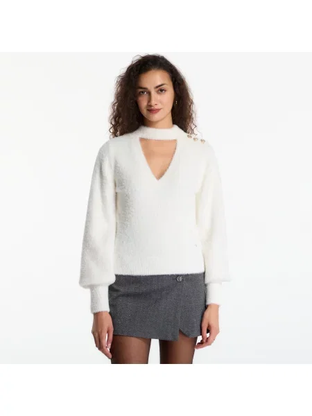 Пуловер GUESS Ls Chocker Jaycee Sweater Cream White M бяло