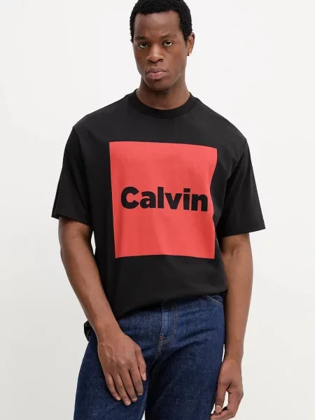 Тениска Calvin Klein Jeans с принт черно