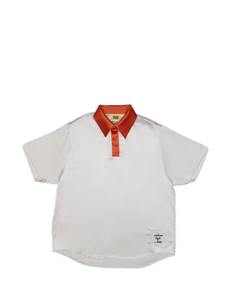Tricou polo Melrose High de mătase alb