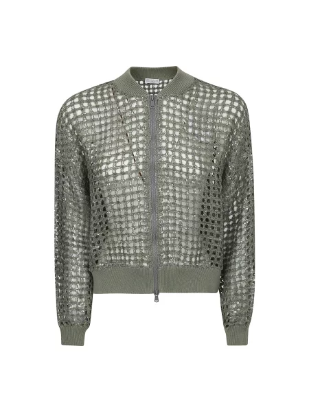 Lniana kurtka Brunello Cucinelli z siateczki zielona