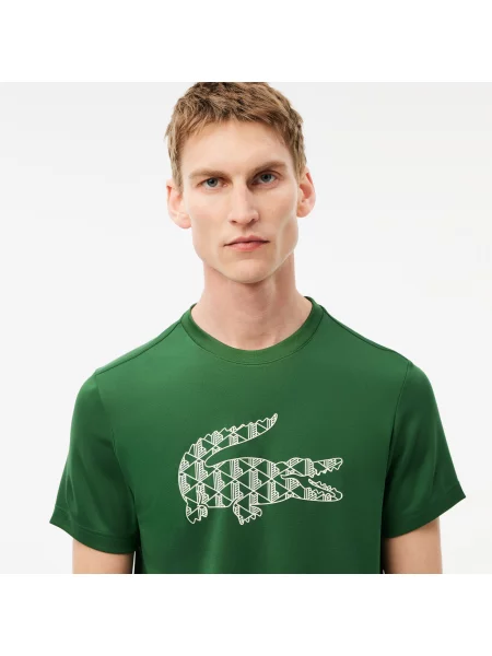 Lacoste T-Shirt Z Okrągłym Dekoltem Z Nadrukiem Relaxed Fit zielony