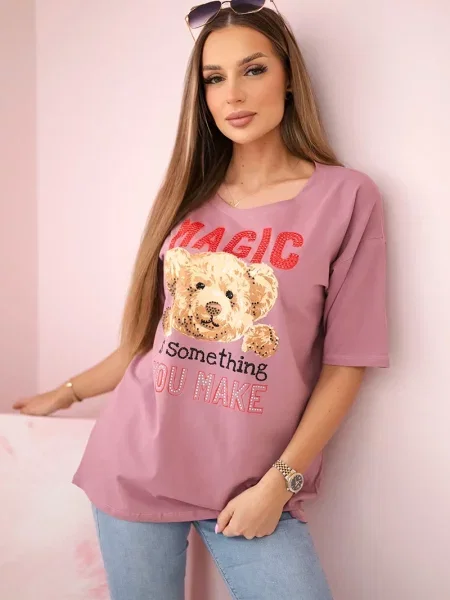 Bluzka Kesi z nadrukiem różowa