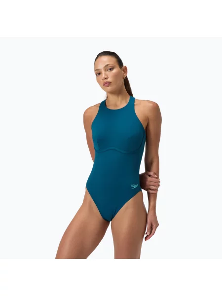 Costum de baie întreg pentru femei Speedo Racer Zip with Built in Swim Bra dark teal
