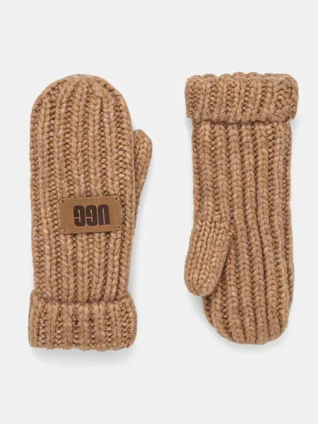 UGG manusi cu un amestec de lana pentru copii CHUNKY MITTEN maro