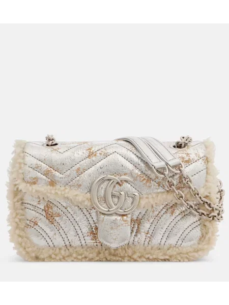 Torebka skórzana Gucci GG Marmont skórzana srebrna