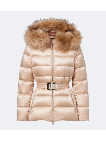 Geacă cu puf Moncler din piele de oaie bej