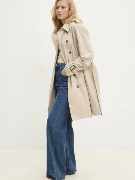 Тренч Answear Lab перехідний двобортний бежевий