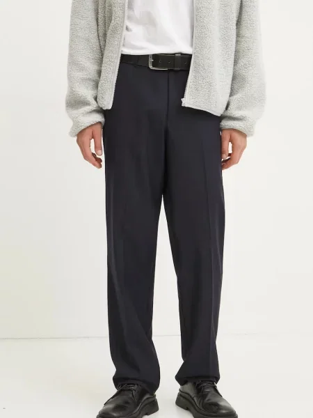 Vlněné kalhoty Samsoe Samsoe tmavomodrá ve střihu chinos