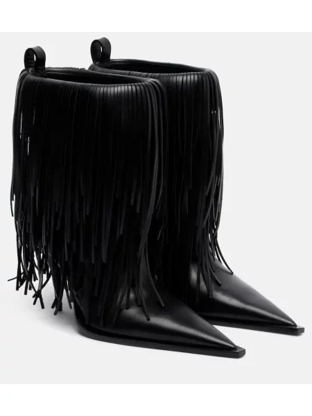 Cizme scurte Balenciaga cu franjuri din piele negru