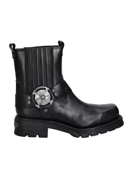 New Rock sztyblety skórzane Itali Negro Motorcycle Negro na płaskim czarny