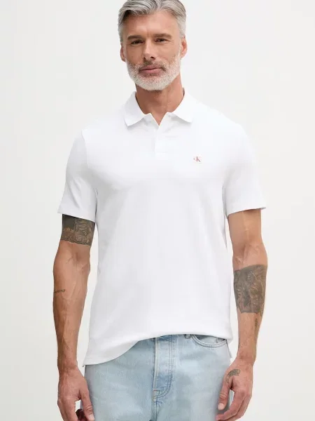 Tricou polo Calvin Klein Jeans alb