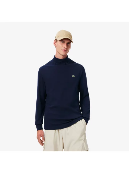 Lacoste Koszulka Z Długim Rękawem I Podwiniętym Dekoltem granatowa