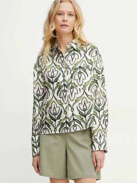 Weekend Max Mara camasa de matase femei cu guler clasic regular verde