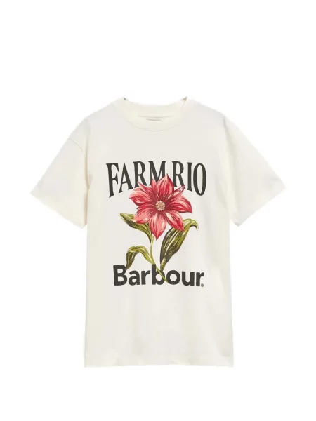 Tricou Barbour cu model floral cu imagine alb