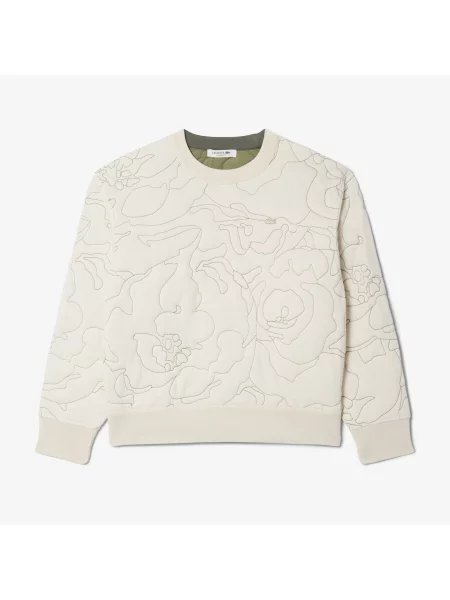 Lacoste Bluza Z Okrągłym Dekoltem Dwustronna Ze Wzorem Oversize Kremowa Kremowy