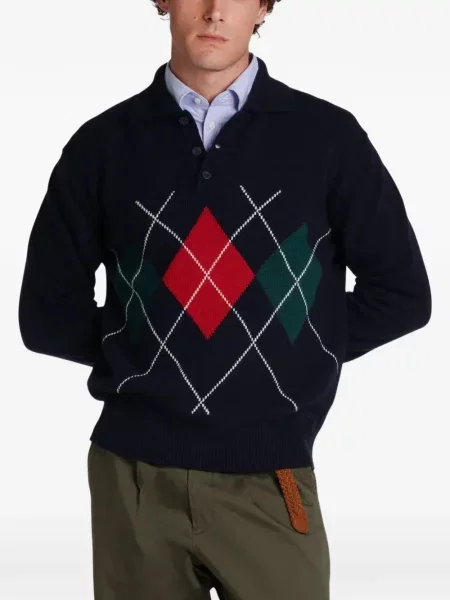 Gulerat tricou polo Baracuta cu model argyle albastru
