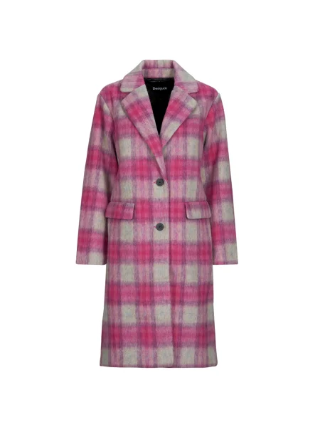 Desigual Vlnený kabát Pinkcheck ružová