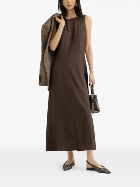 Rochie Brunello Cucinelli de lână evazată maro