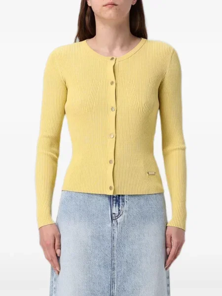 Cardigan Armani Exchange tricotate cu autograf galben