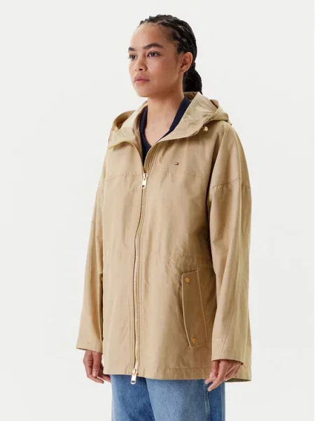 Tommy Hilfiger parka przejściowa oversize beżowy
