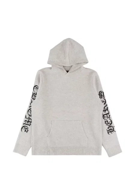 Hanorac cu glugă Chrome Hearts cu broderie din cașmir cu motiv cu inimi gri