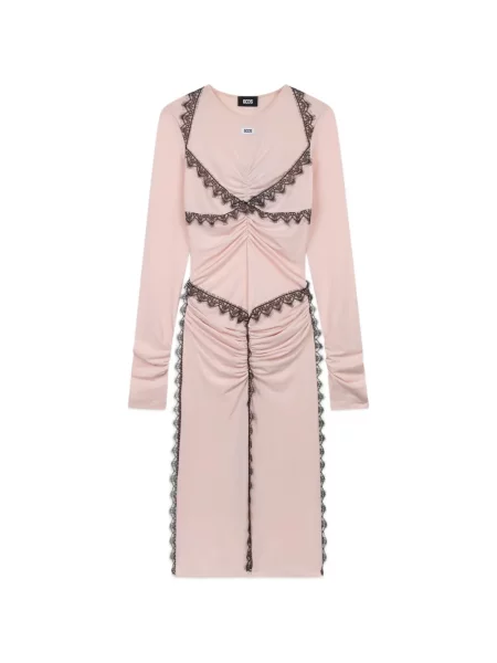 Rochie midi Gcds cu volane din dantelă roz