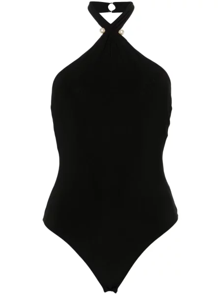 Body Nissa cu perle cu gât halter negru
