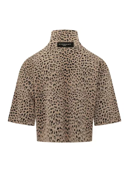 Sweter Givenchy z wysokim kołnierzem z krótkim rękawem beżowy