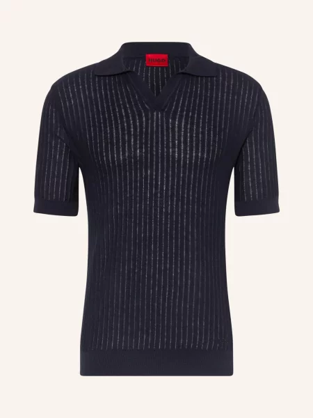 Hugo Pletené Polo Tričko Seemant Regular Fit S Lnem tmavě modrá