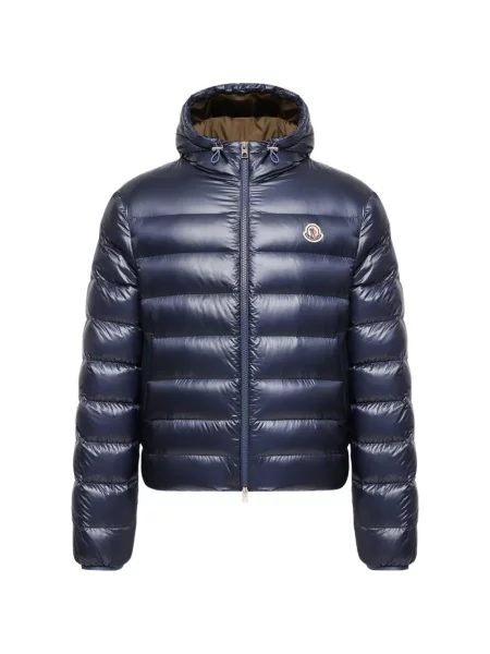 Scurt geacă cu puf Moncler cu glugă albastru