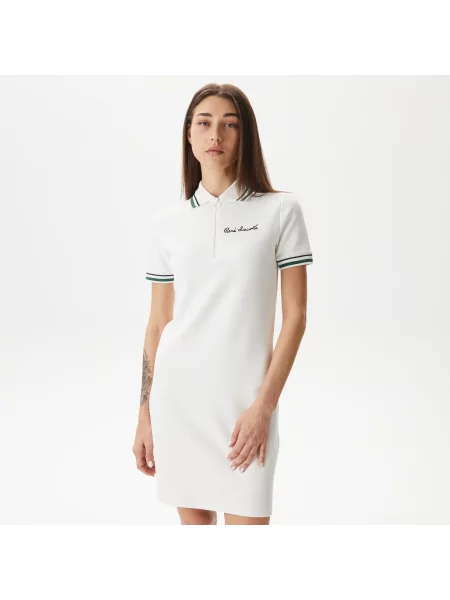 Lacoste Sukienka Straight Fit Half Zip biały