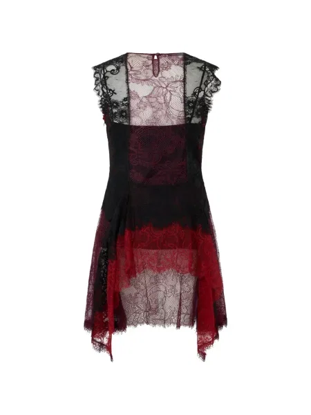 Rochie mini Alberta Ferretti asimetrică din dantelă negru