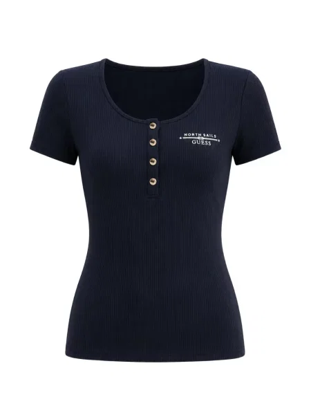Tricou Guess tricotate cu imagine albastru