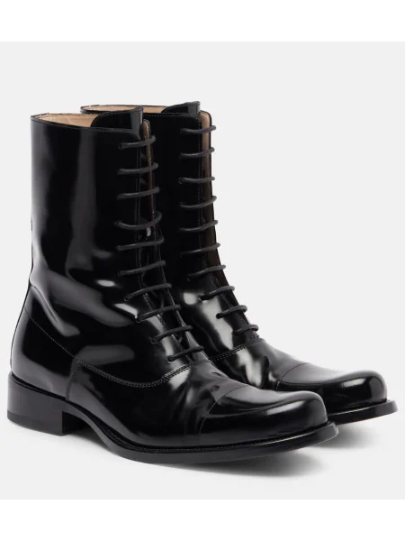 Botine The Row cu șireturi din piele negru