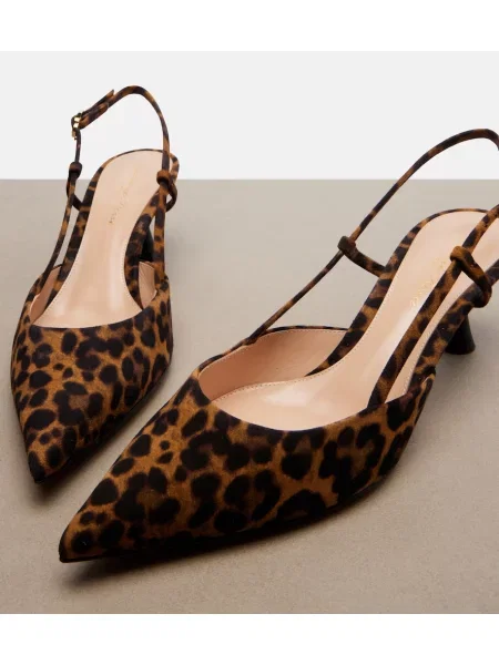 Pantofi cu toc Gianvito Rossi din piele de căprioară cu imagine cu model leopard maro