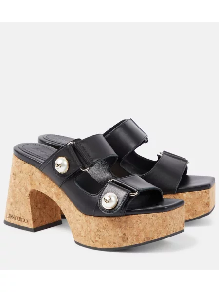 Papuci tip mules Jimmy Choo din piele cu platformă negru