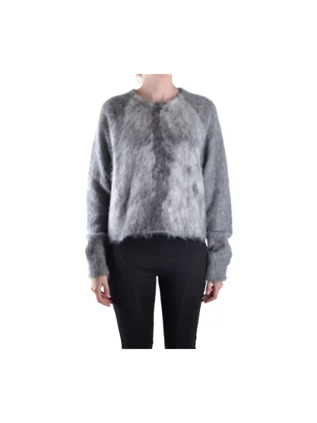 Dzianinowy długi sweter Alexander Wang z okrągłym dekoltem szary