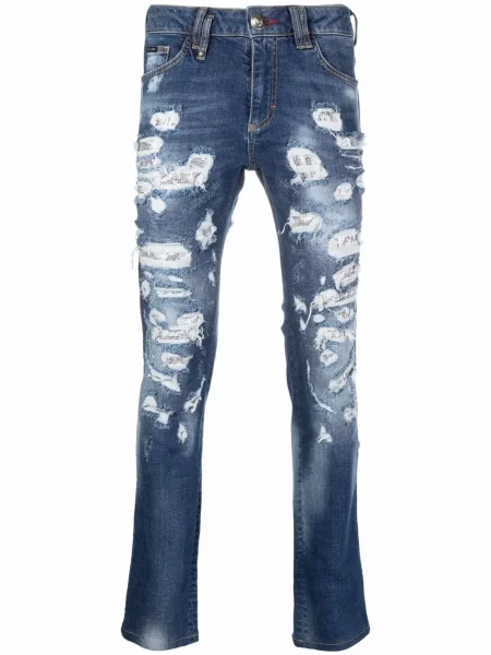 Blugi Philipp Plein rupți plasă albastru