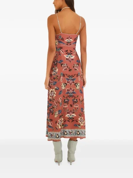 Rochie midi Farm Rio cu model floral portocaliu