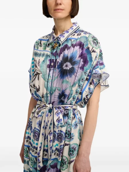 Rochie midi Carolina K cu model floral cu imagine albastru