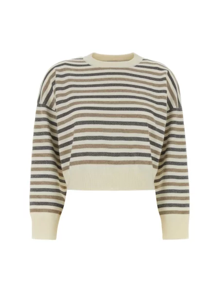 Sweter Brunello Cucinelli wełniany w paski z paskiem beżowy